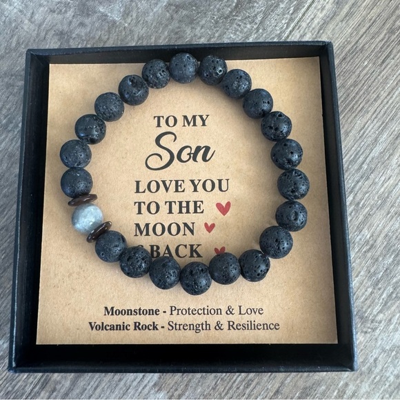 NIB! Volcanic Rock Bracelet with Gray and Brown Beads - Picture 2 of 4